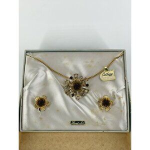 Vintage Anthony Original Rhinestone Earrings Necklace Costume Jewelry Set 1950's